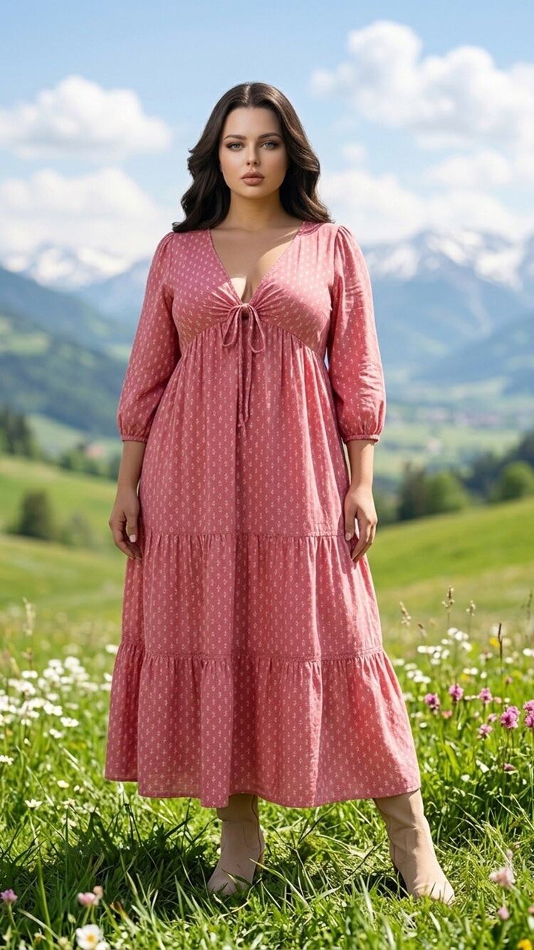 Torrid Festi Plus Size 3 or 3X Blouson Sleeve Tiered Cotton Coral Maxi Dress